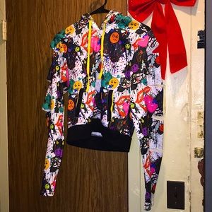 Colorful Splattered Waist Crop Pullover Hoodie